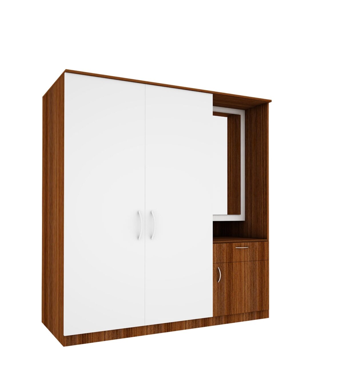 Wardrobe for Bedroom Storage – Two-Door Almirah with Hanging Space and Adjustable Shelves, Sleek Design with Mirror