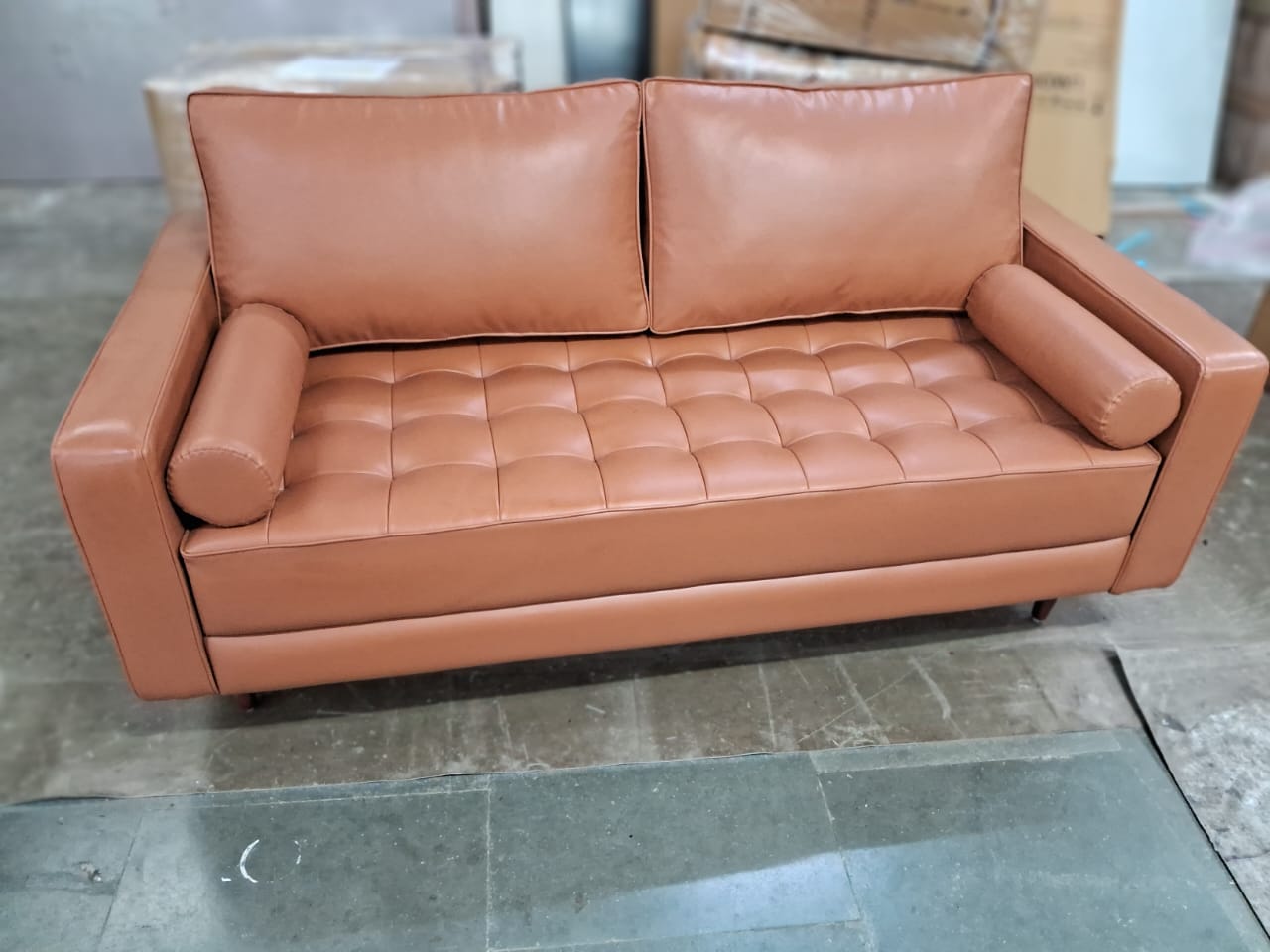 3 Seater Leatherette Sofa Metal Legs Base Cushioned