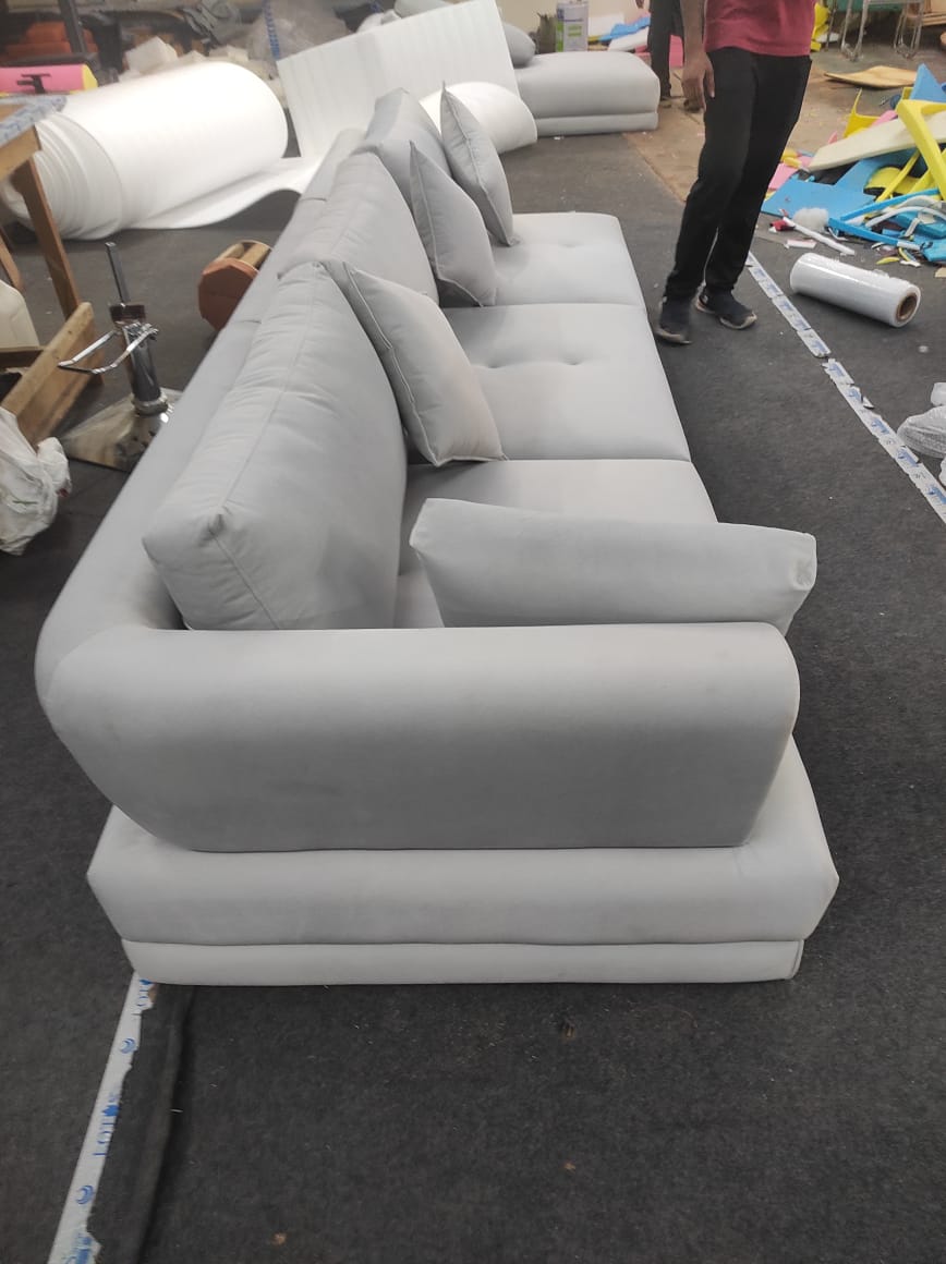 Home and Living Room Luxury Design 3 Seater Sofa made wooden and Upholstery & Metal Legs Base Modern Look in Home Grey