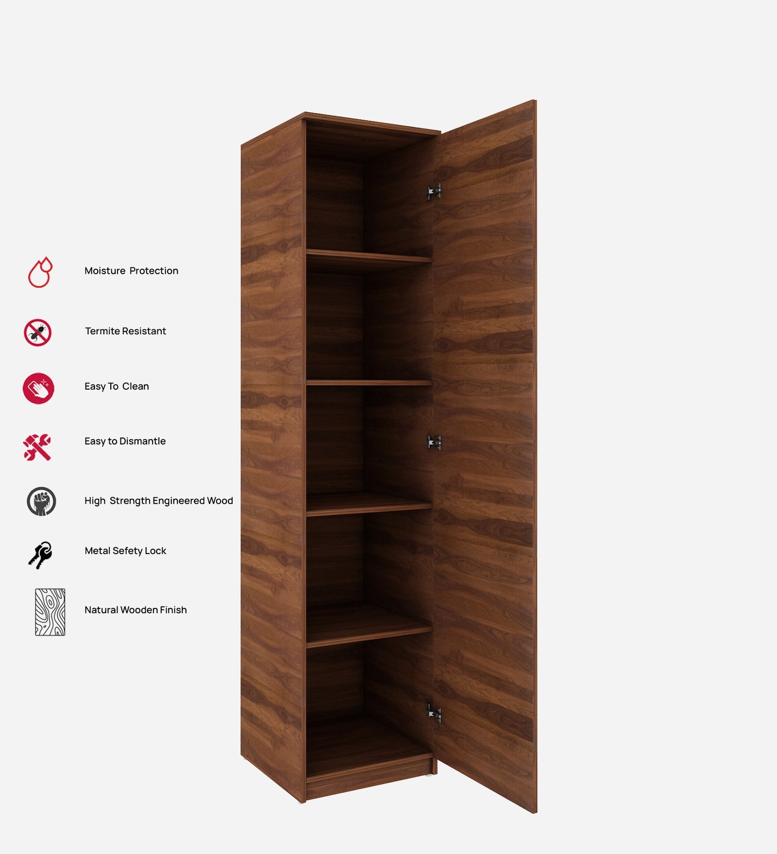 Wardrobe for Single‑Door Use – Storage with Hanging Space and Shelves, Particle Wood with Laminated Finish