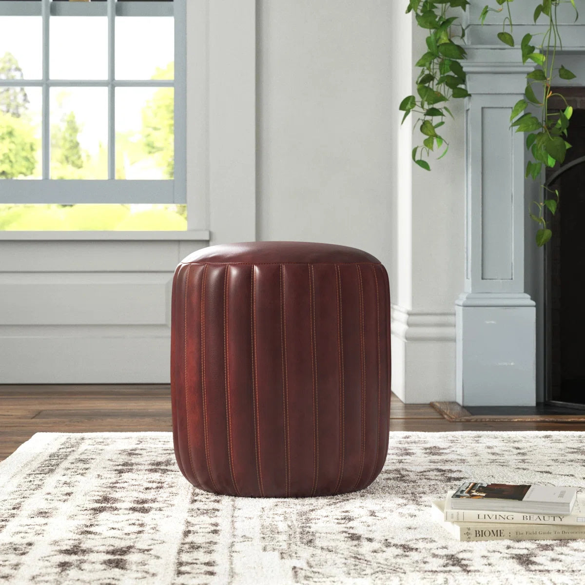 Pouf For Home Furniture Upholstery Pu Leatherette Comfortable Seating Modern And Durable Design Multi-Functional for Living Room -Brown