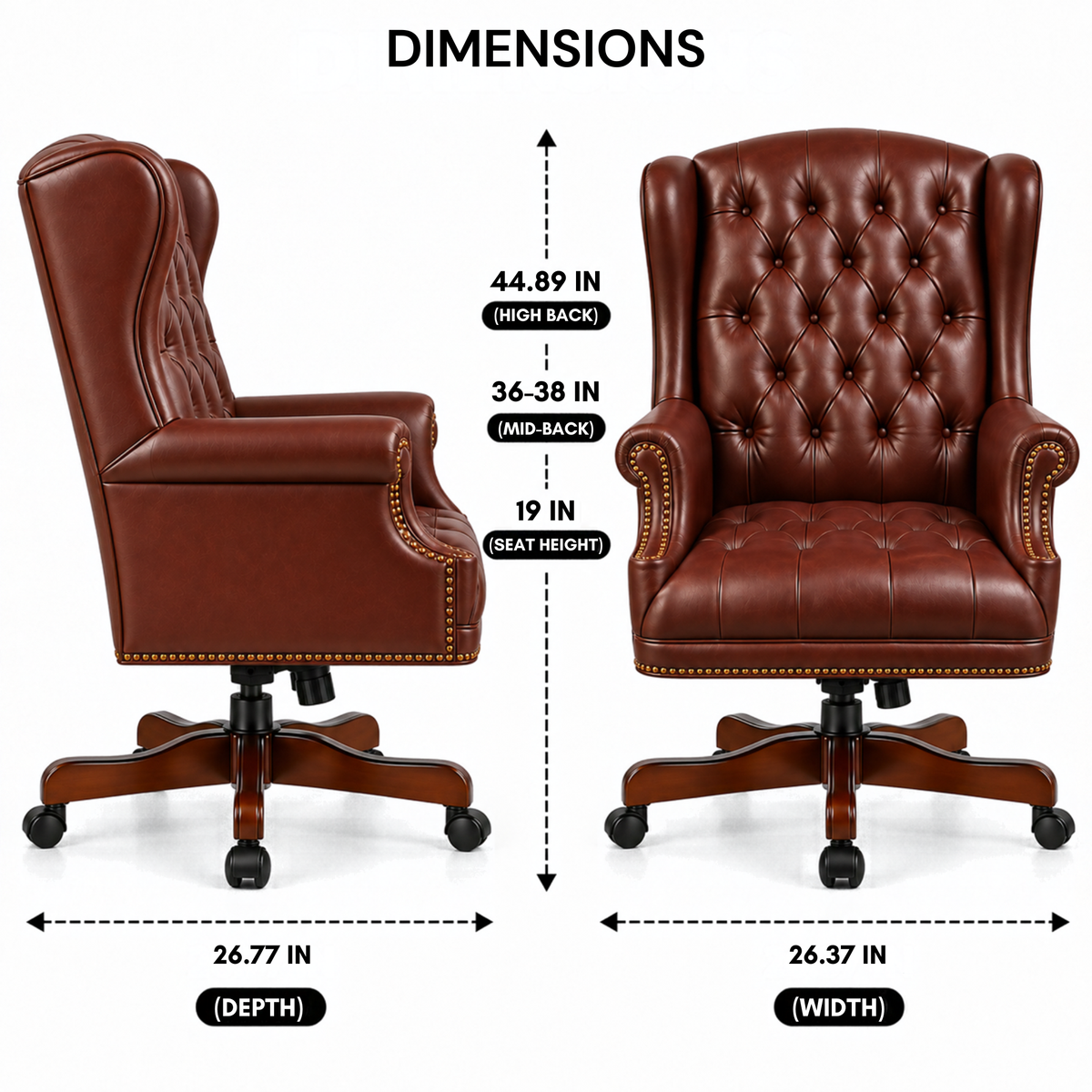 Luxury Wingback Swivel Chair with Wooden Base and Classic Tufted Style Director Desk Chair