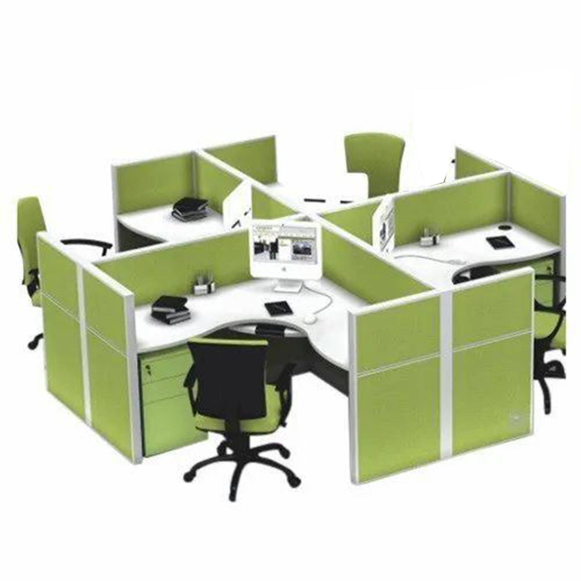 4 Seater Workstation Table with Aluminum Panel Based, Drawer Pedestal ...