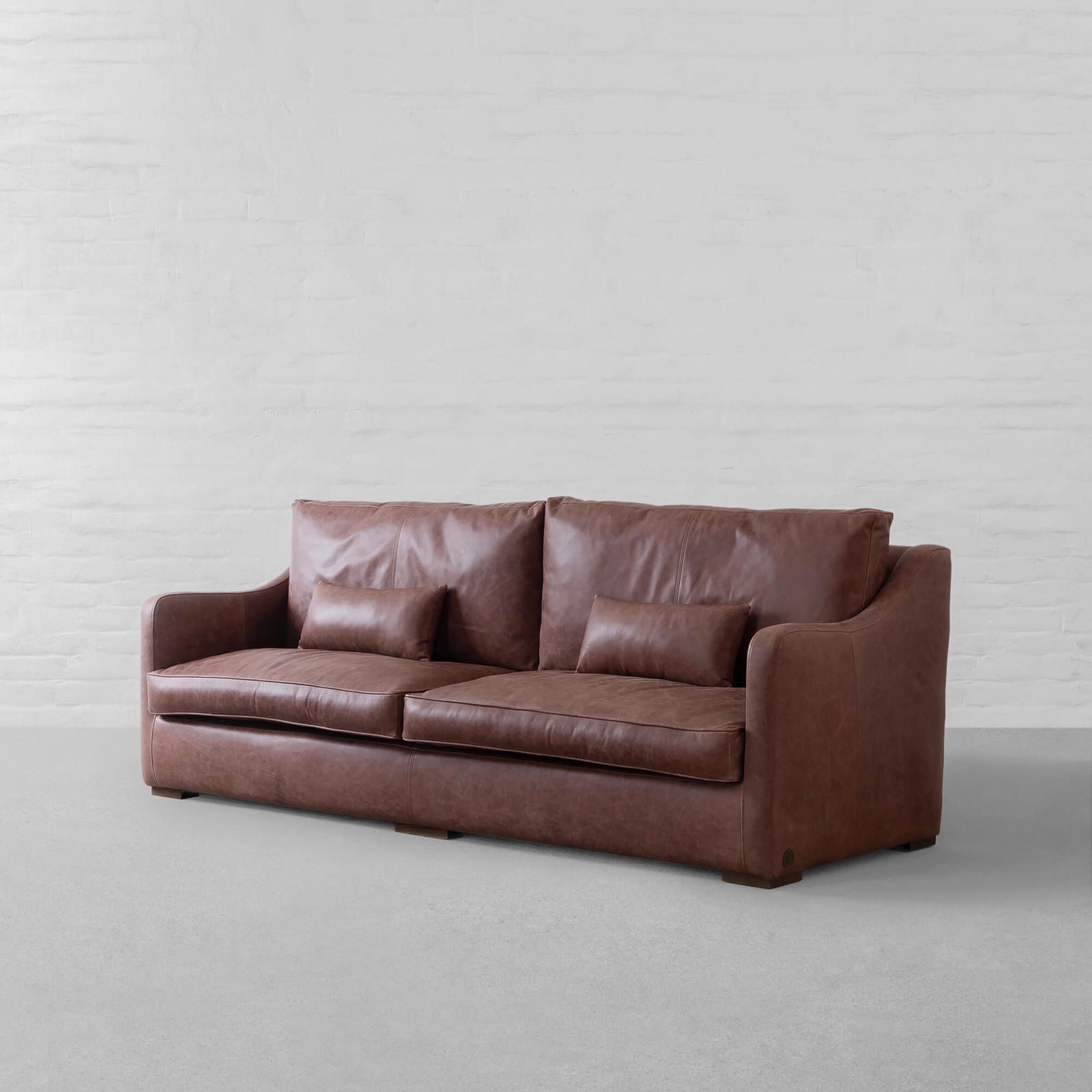4 Seater Brown Sofa in Leatherette Upholstery Soft curved corners & slim armrest with Handcrafted Kiln-dried hardwood frame -