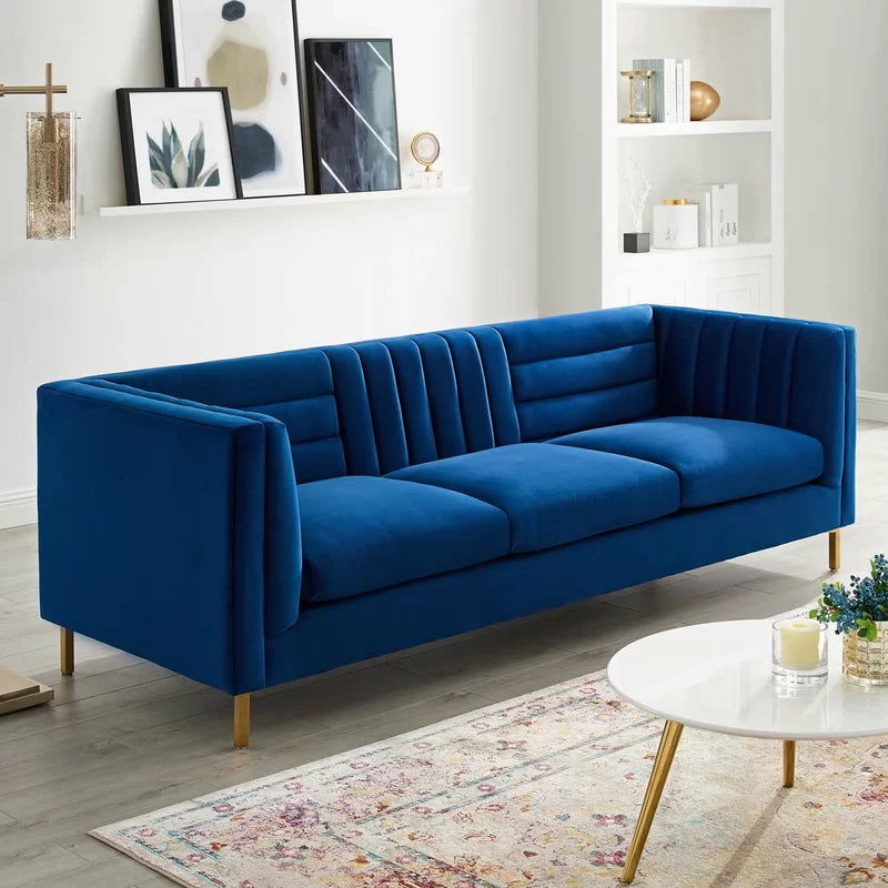 4 Seater Velvet Sofa with Metal Legs -
