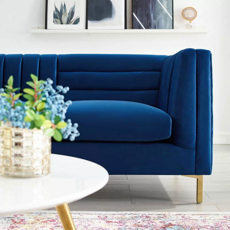 4 Seater Velvet Sofa with Metal Legs -