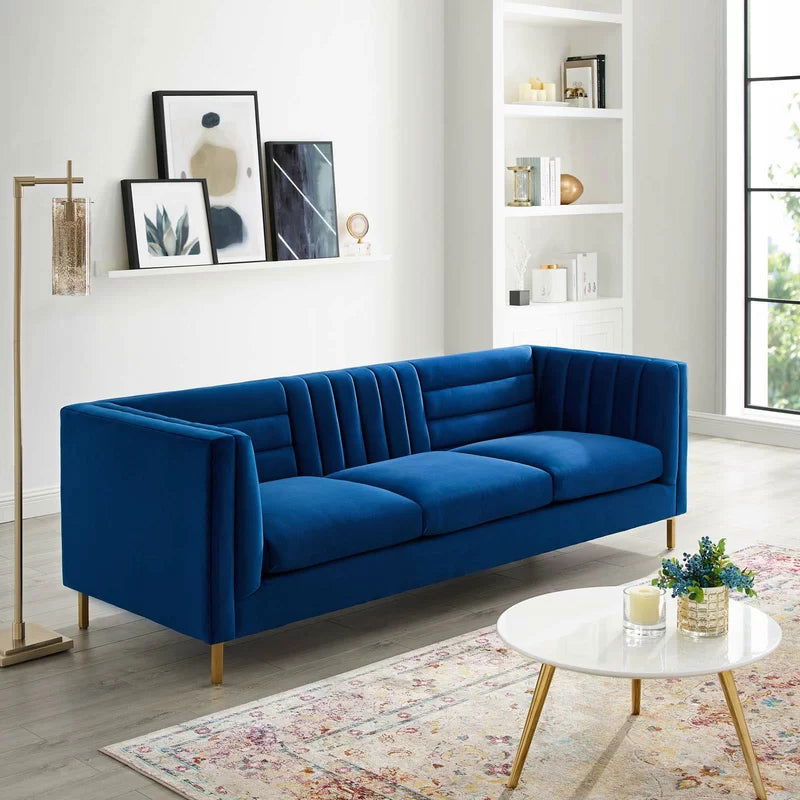 4 Seater Velvet Sofa with Metal Legs -