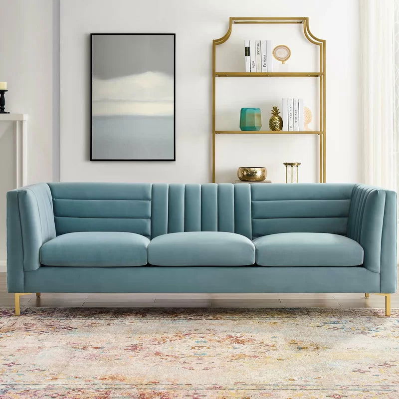 4 Seater Velvet Sofa with Metal Legs -