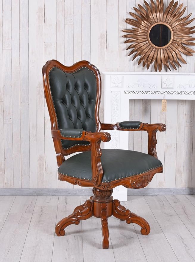 Office Director Chair Tufted Design Made in Solid wood with Leatherette and Soft Padded - Armrest and without Swivel Base and Polish