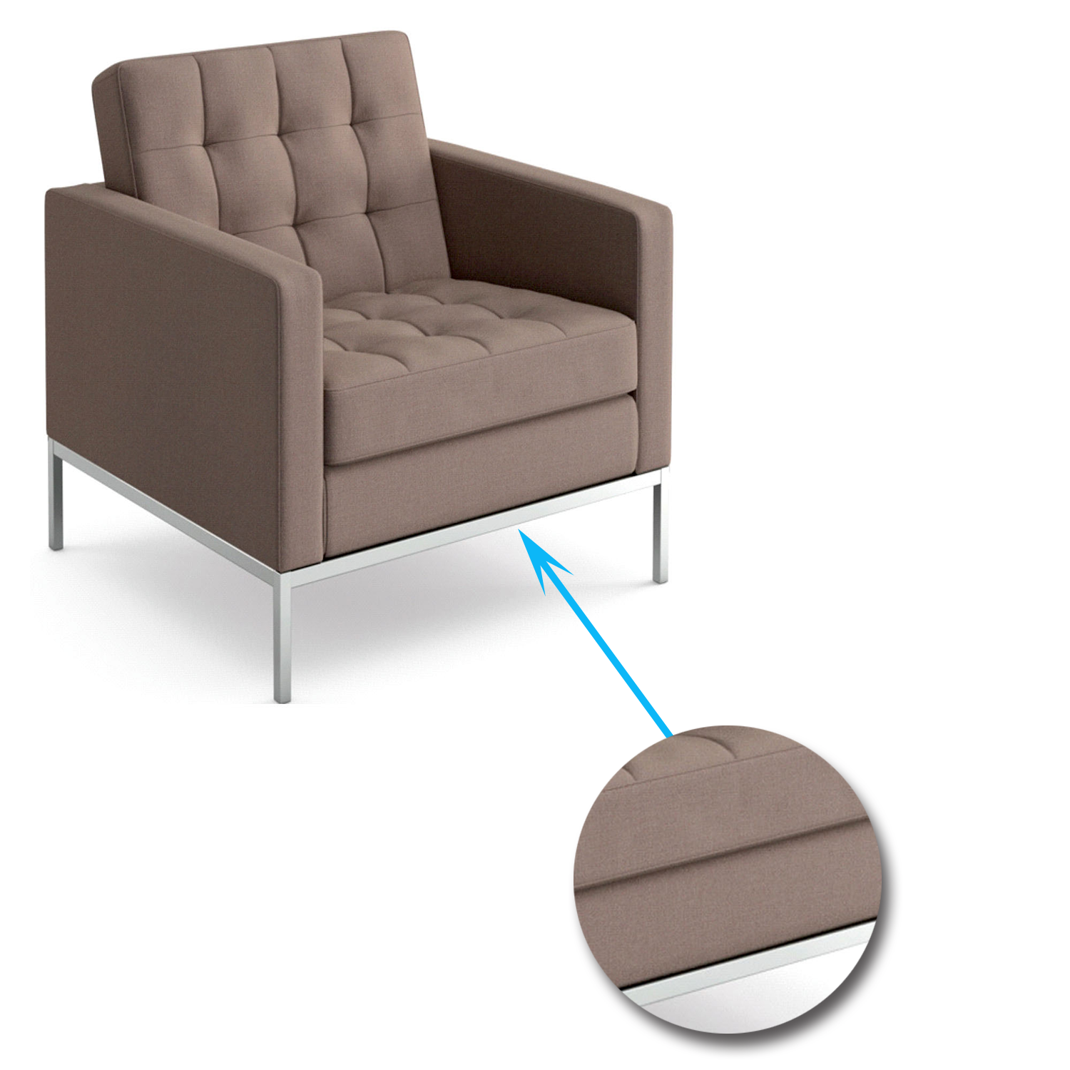 Metal Frame Legs Base Cushioned Fabric Sofa