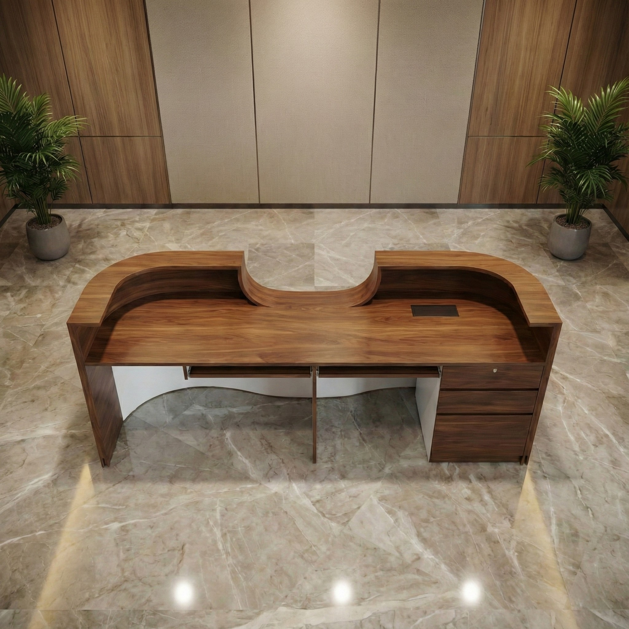 Luxury Reception Table for Office Counter Modern Made in MDF/Plyboard with Drawers Openable Shutter & CPU Space