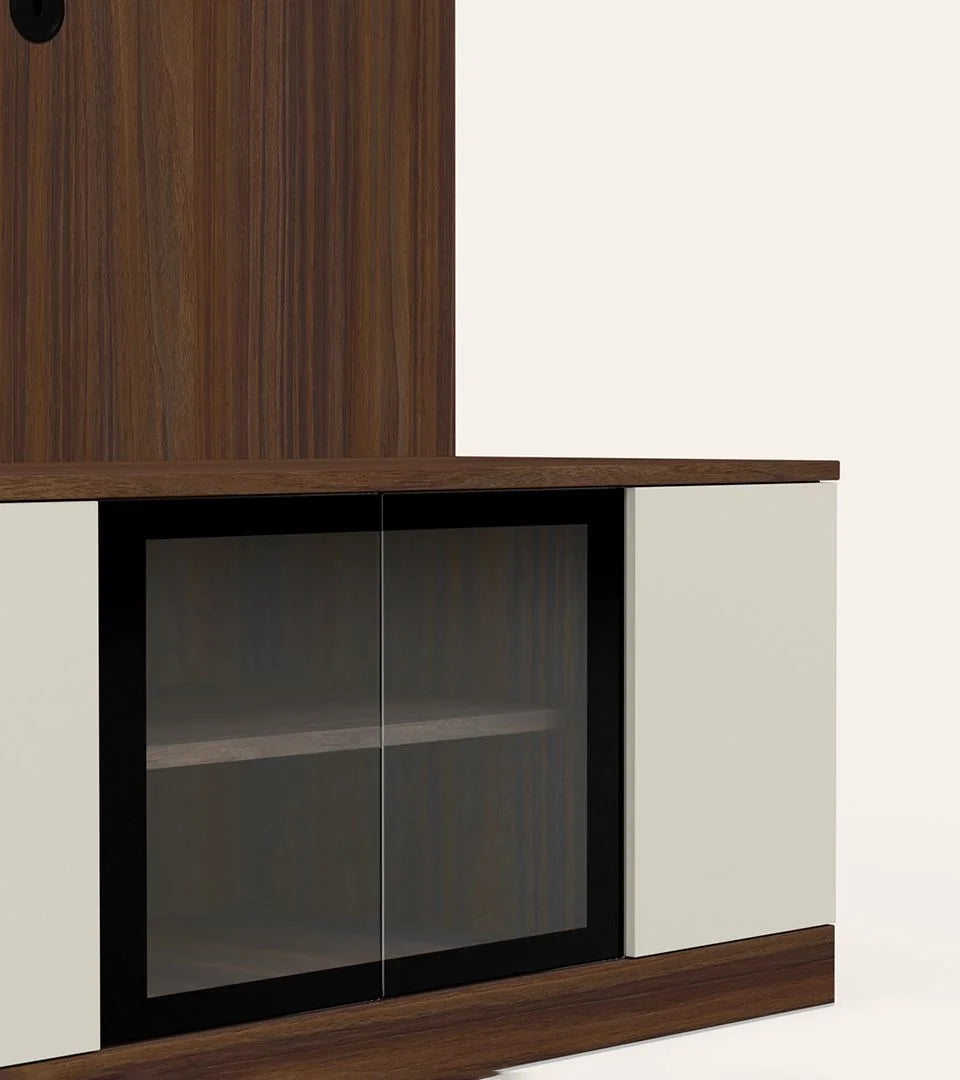 Wooden TV Wall Cabinet with Open Shelves, and Smooth Finish for Modern Apartment Living Rooms
