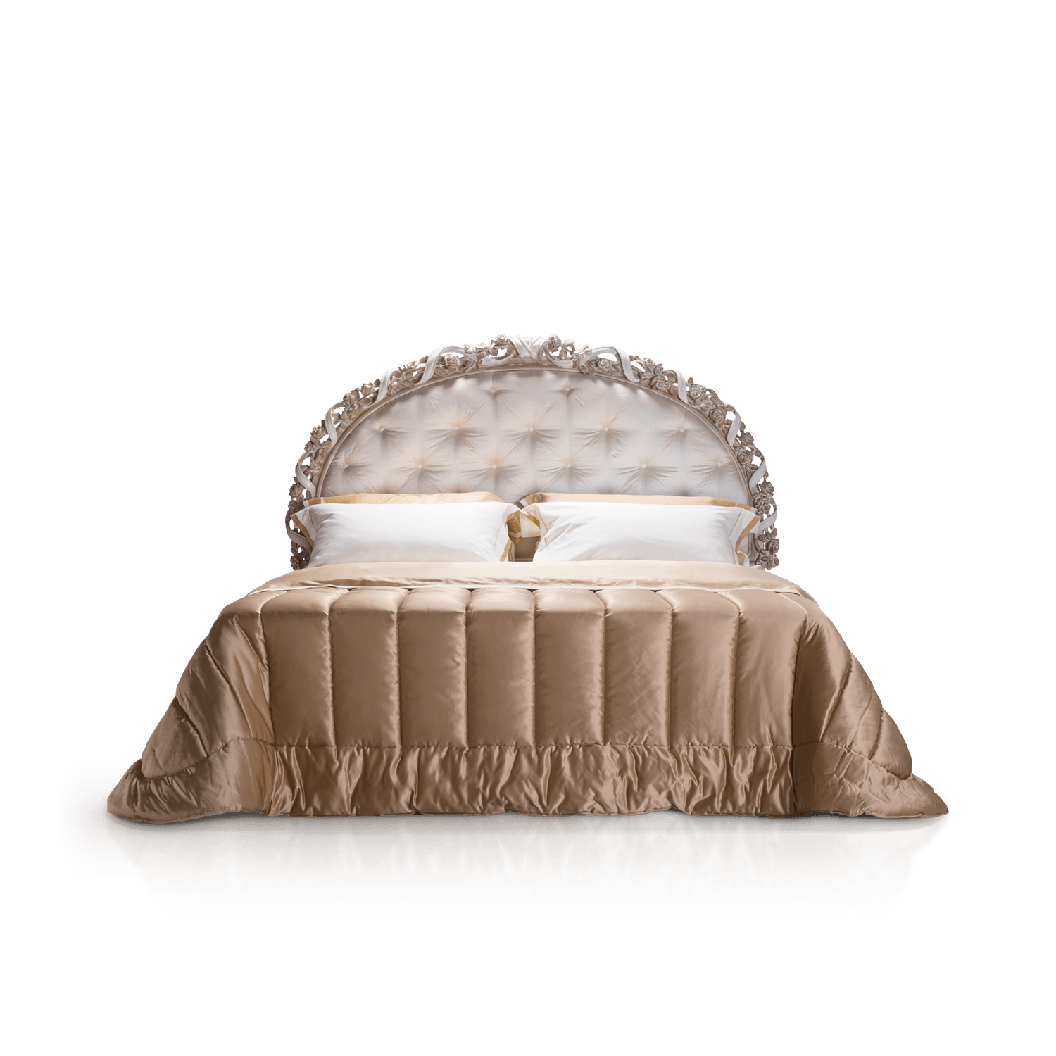 Luxury hand‑carved Italian‑style king bed in teak wood with tufted headboard for Modern Bedrooms&nbsp;