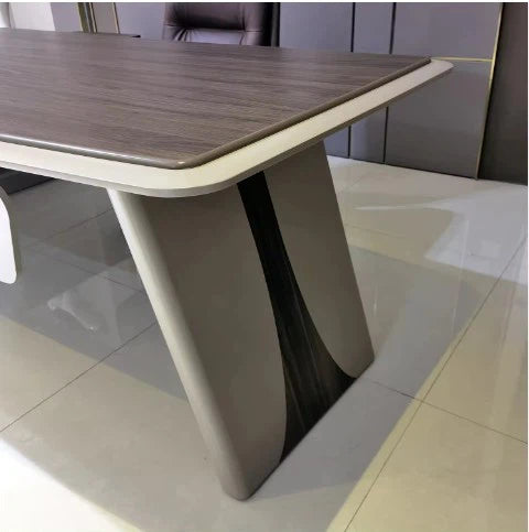 Director & Executive L-Shape Office Table Modern Desk Made in Plywood with Veneer Side Unit Storage, Drawer & Wire Manager - Grey White