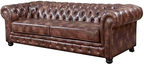 3 Seater chesterfield sofa Modern Design and Leatherette fabric Durable & Comfortable Padded Perfect for living Room -Brown
