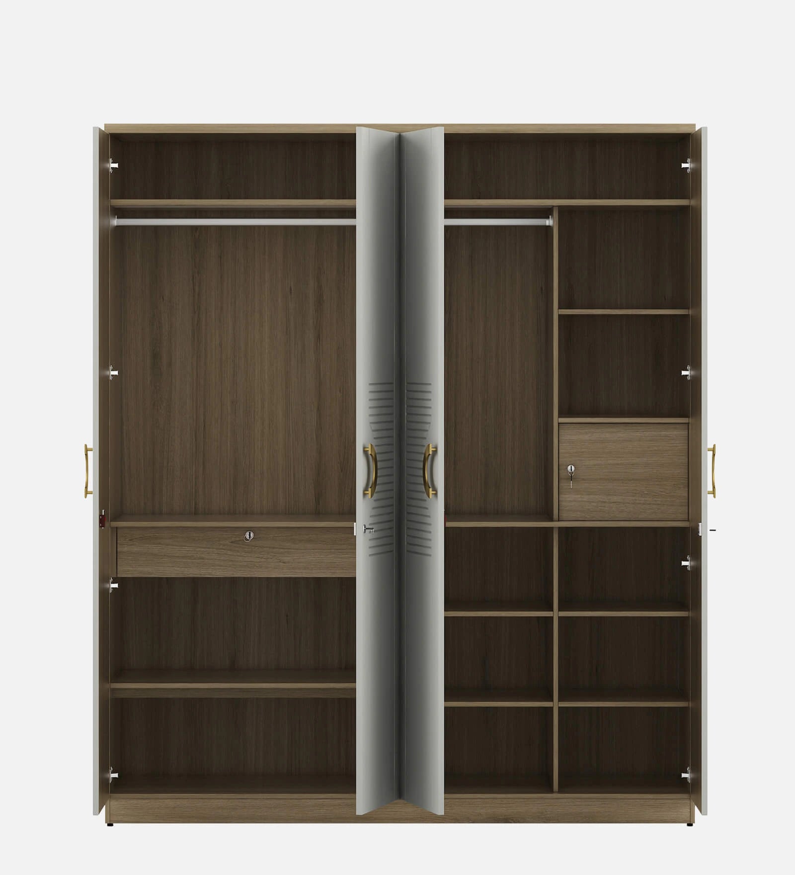 Wardrobe 4‑Door with Space-Saving, Soft-Close Mechanism, Designer Handles with Locker
