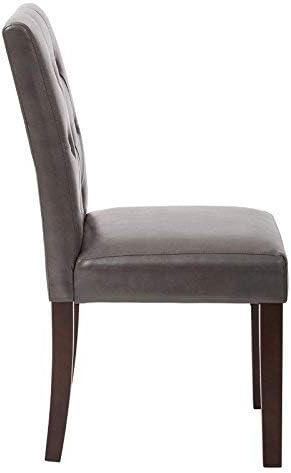 Chic Tufted Grey Faux Leather Dining Chair - Elegant Home Furniture Seating for Kitchen & Dining Room