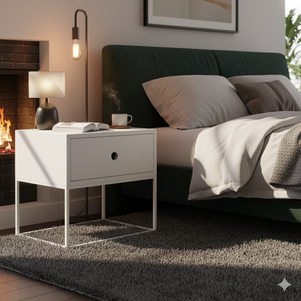 ধাতব পা সহ বেডসাইড টেবিল