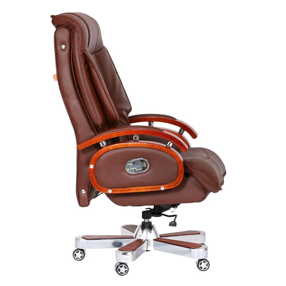 High Back Director Chair for office Made in Plyboard with Leatherette and Soft Padded & Fixed Armrest & Revolving and swivel Base, Recliner Chair