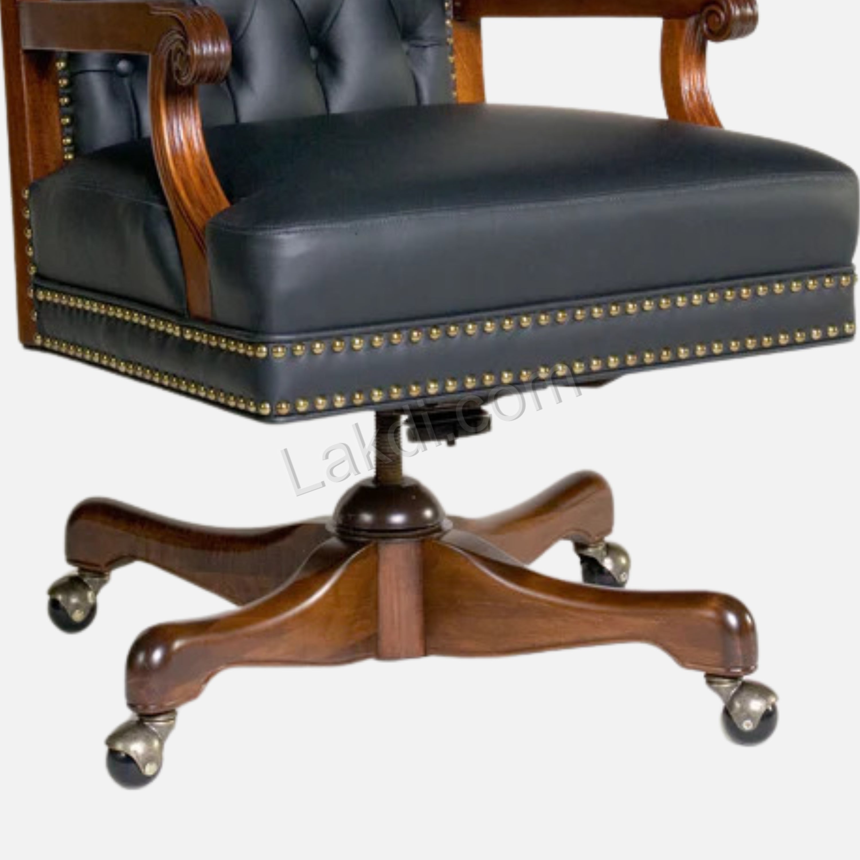 Luxury Office Director Chair Tufted Design Made in Solid wood with Leatherette and High Density Foam - Armrest and Swivel Base and Polish