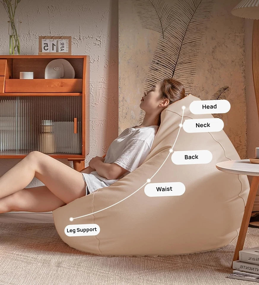 Fluffy Bean Bag Ultra Soft Cozy, Medium Size Filled with Premium Beans Ideal For Living Room, Bedroom, Gaming Lounge, Comfortable Seating for Adults or Kids -Cream