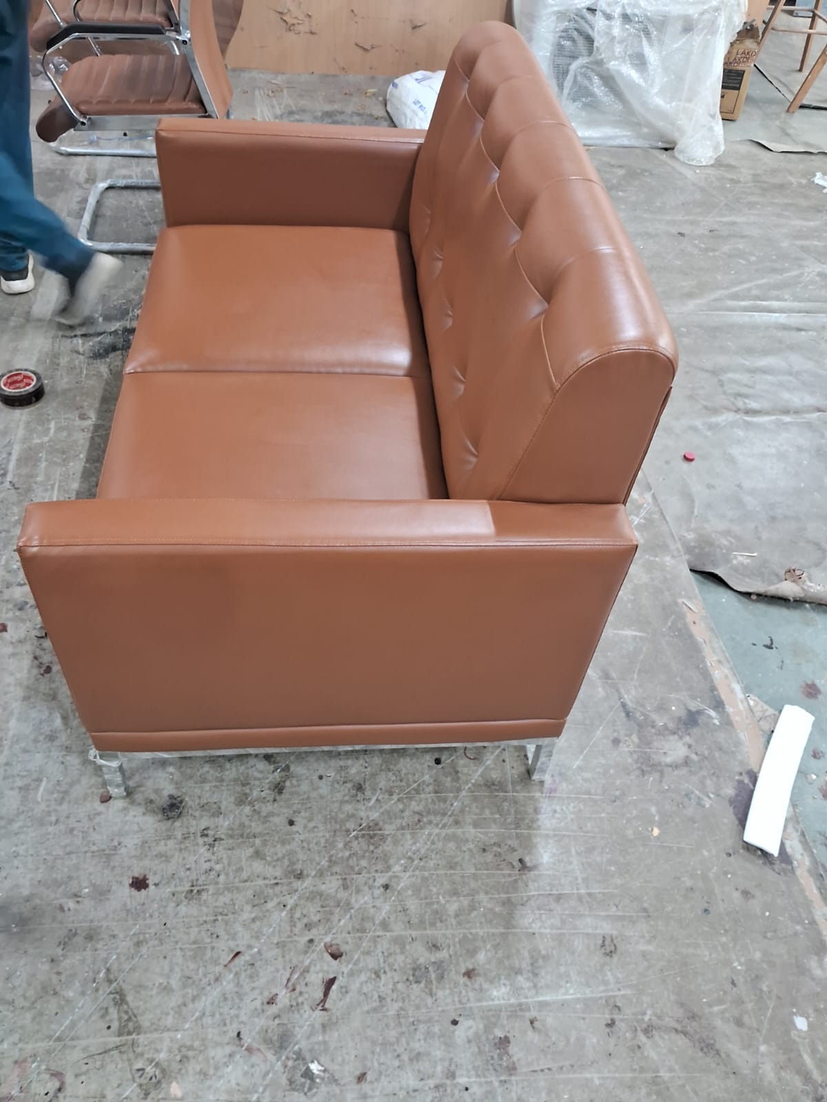 3 Seater Sofa For Home Furniture with Tufted Design and Leatherette Upholstery & High Density Foam - Soft Padded