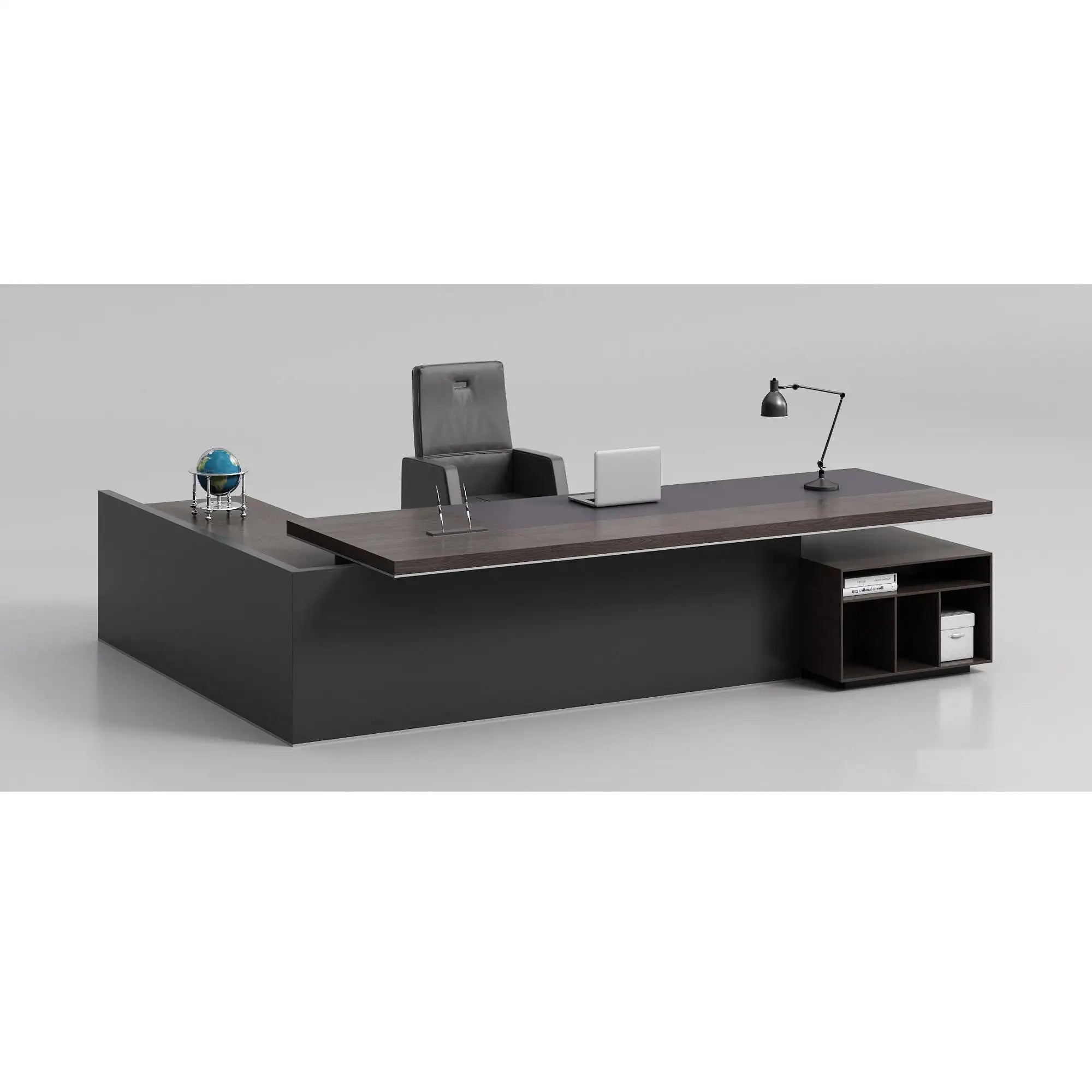 Director L-Shape Office Table Luxurious Executive Desk Made in Particle Board/ MDF/Plywood with Side Unite and Wire Manager Office Table