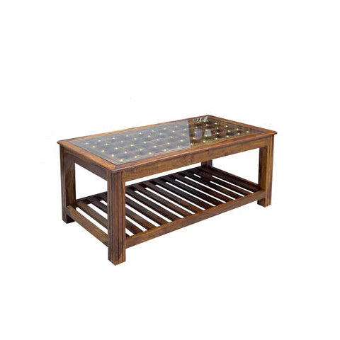 Center Table Featuring Sleek Glass Top and Solid Base for Contemporary Home and Hotel Interiors