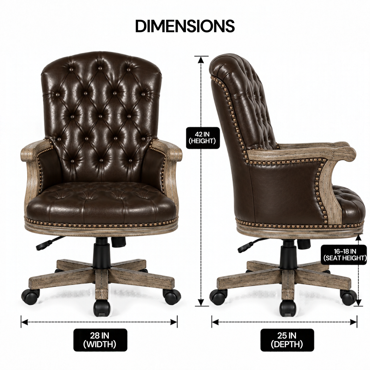Director office Chair Tufted Design Made in Solid wood with Leatherette Upholstery & Armrest with Height Adjustable Premium Quality Chair