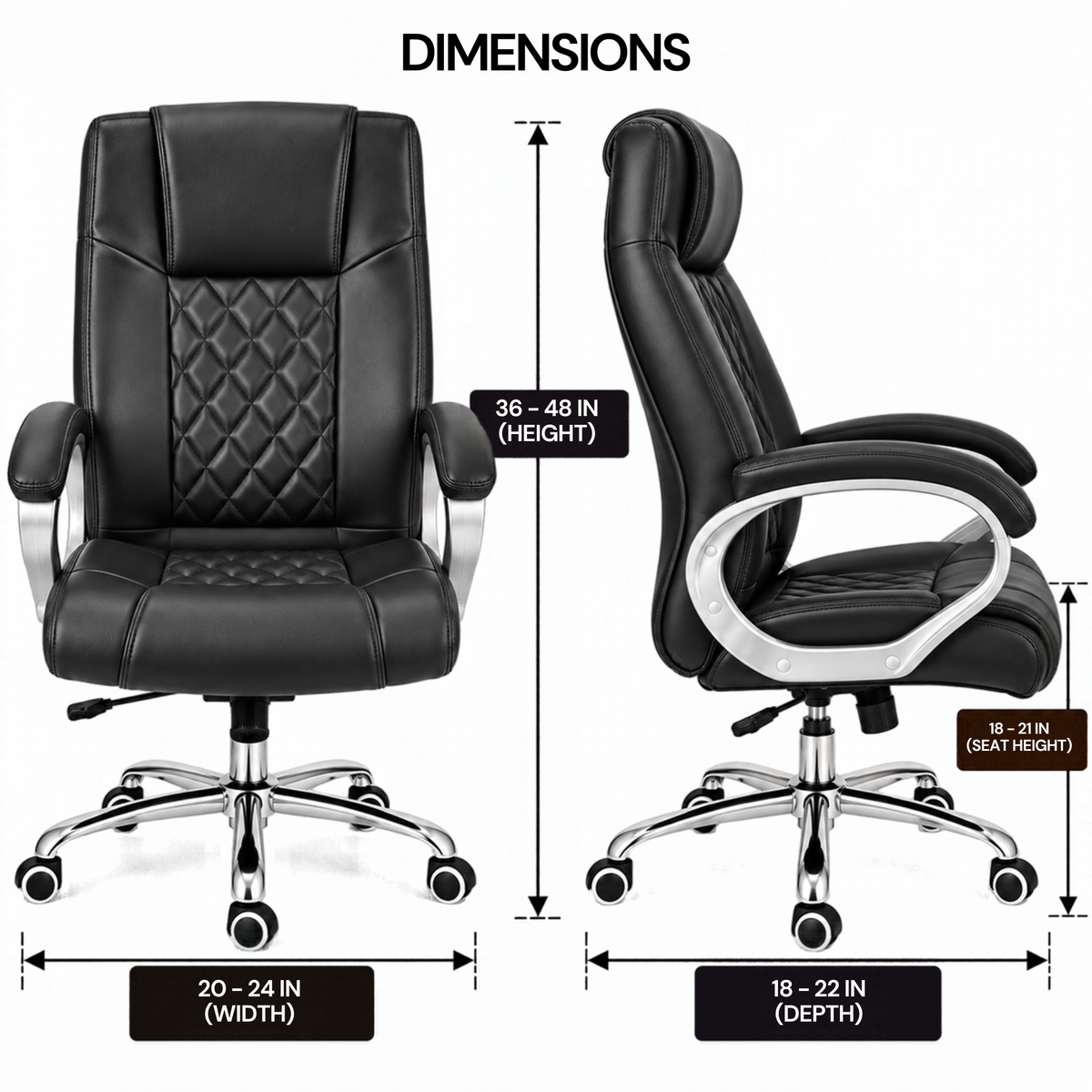 Modern Director Office Chair, Leatherette Upholstery with High Back and Powder-Coated Chrome Base