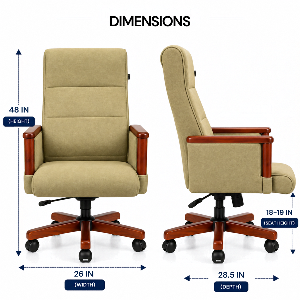 High Back Wooden with Fabric Revolving & Recliner Chair | Director Chair | Office - Cream Color