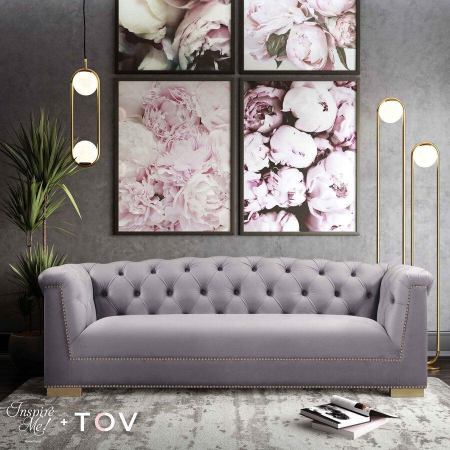 3 Seater Sofa For Home Furniture, Upholstery Velvet Premium and Durable Design For Living Room and Office- Light Grey