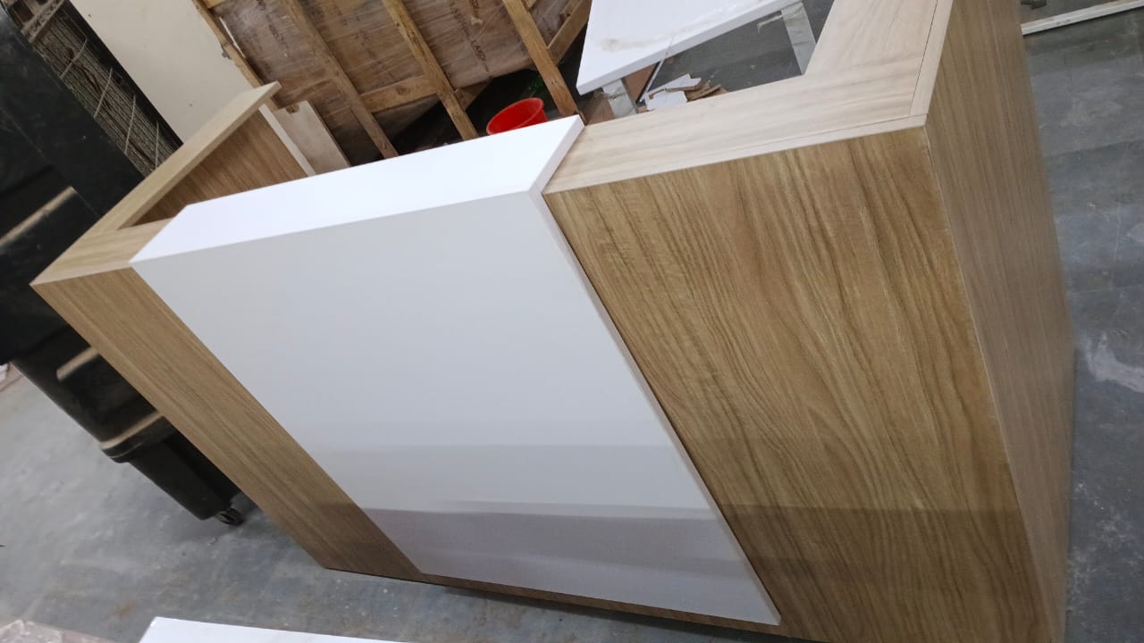 Reception Table Made In Particle Board with Double Counter Includes Wire Manager - Brown & White