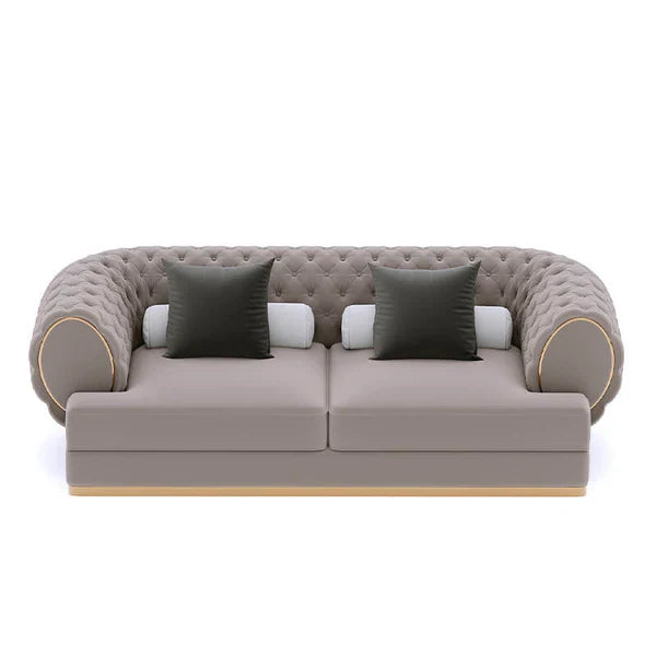 3 Seater Sofa For Home Furniture Tufted Design Upholstered velvet, Comfortable & Soft Luxury For Living Room Hall-Light Brown