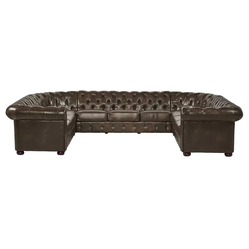 U Shape Seater Sofa Pu Leatherette Upholstery Modern And Durable Design For Living Room -Brown