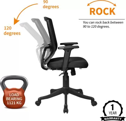 Executive Mid Back Mesh Office Chair with Fabric Seat, Ergonomic Support, Adjustable Height, Tilt Mechanism & Swivel Base for Office & Home