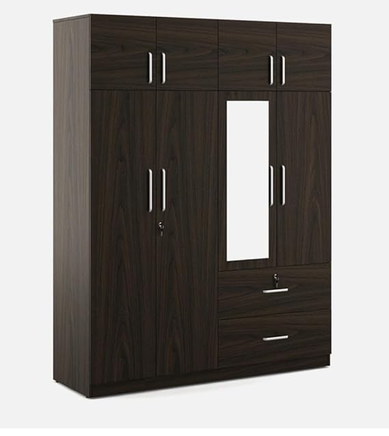 Wardrobe for Compact & Chic Modern 4-Door Wardrobe with Mirror, Elevating Small Bedroom Style.
