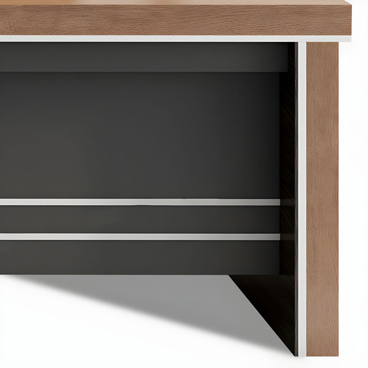 Director & Executive L-Shape Office Table Luxury Desk Made in MDF with Side Unit Drawer and Storage Wire Manager - Brown