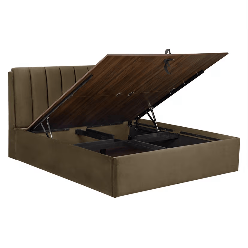 King Size Wooden Bed Upholstered Luxury Design with Hydraulic Storage Wooden Frame & Finished in Premium Velvet/Suede for Elegance & Durability