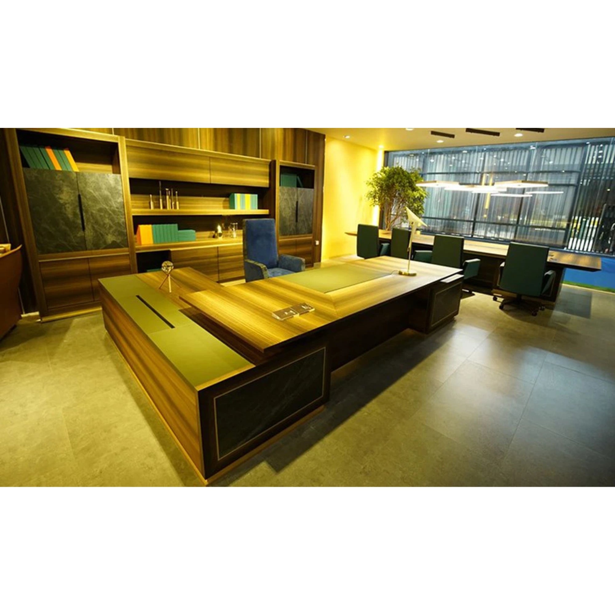 Director & Executive L-Shape Luxury Office Table with Modern Desk Design, Featuring Drawer and CPU Space, Stylish and Elegant Walnut Finish
