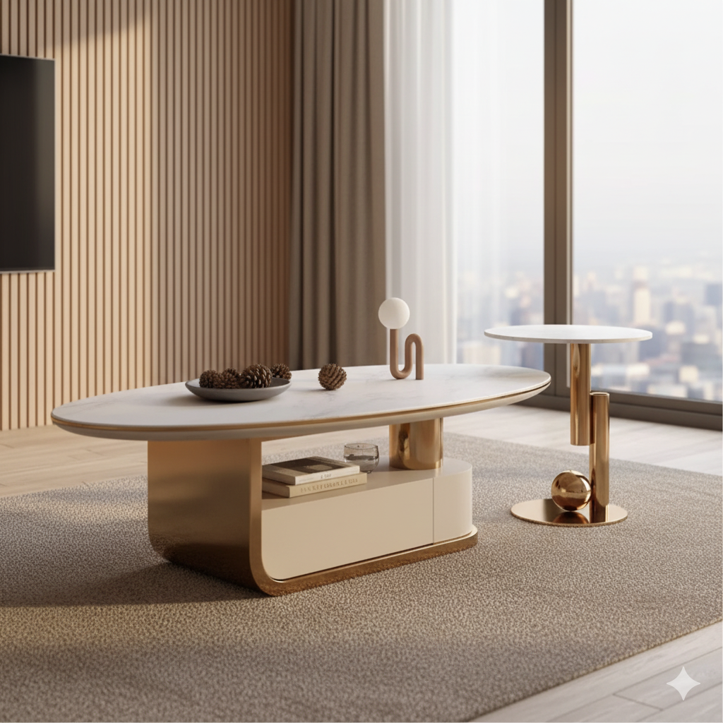 Center Table with Italian Design Providing Extra Utility Space for Decorative and Functional Items