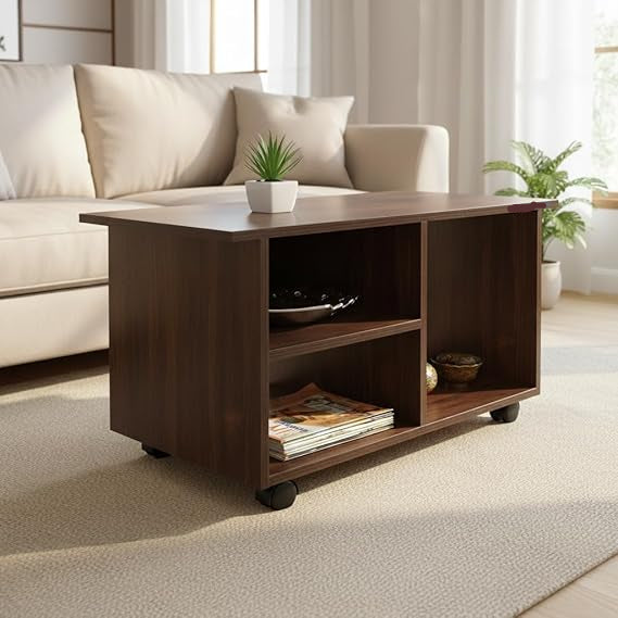 Center Table with Wooden Top Blending Industrial Strength and Modern Elegance Together