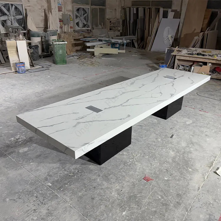 Meeting Table for Office Furniture Desk Premium Quality & Luxury Modern Design Made in Particle Board/ MDF/Plywood with Marble Pattern & Wire Manager Conference Tables