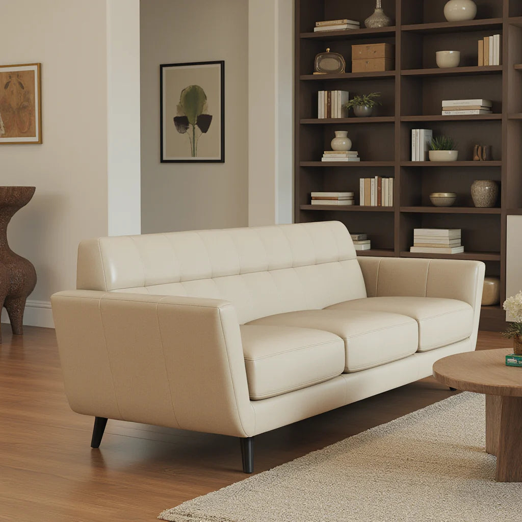 3 Seater Sofa For Home Furniture, Upholstery Pu Upholstery Premium and Durable Design For Living Room and Office- Beige