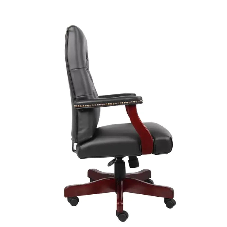 Director office Chair Tufted Design Made in Solid wood with Leatherette Upholstery & Armrest with Height Adjustable Chair - Black