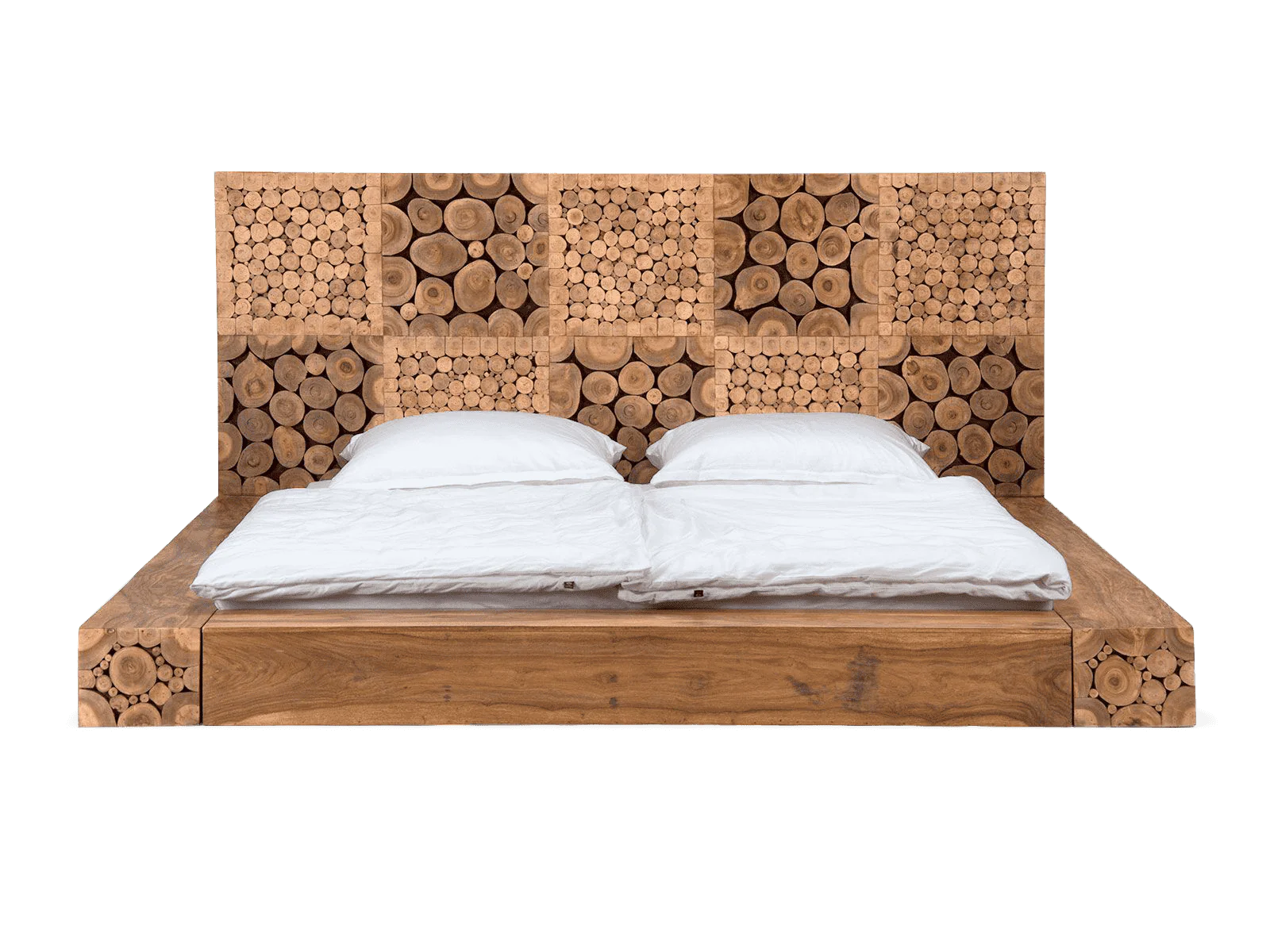 King Size Wooden Bed for Home Luxury Design without Storage High-Quality Solid Wood Frame, Premium Teak Veneer & Melamine Polish Finish