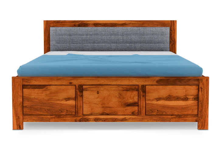 King Size Bed for Home Furniture Made in Wooden with Polish Modern Design and Storage & Hydraulic Lift Mechanism - Brown