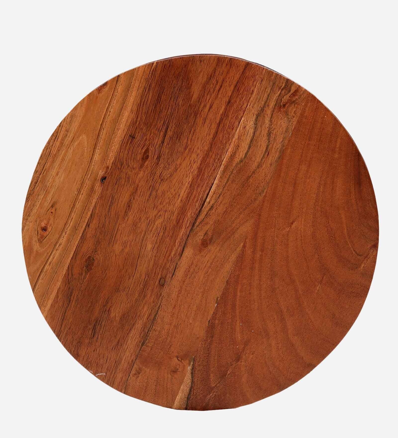 लकड़ी के टॉप और धातु के फ्रेम के साथ गोल साइड टेबल