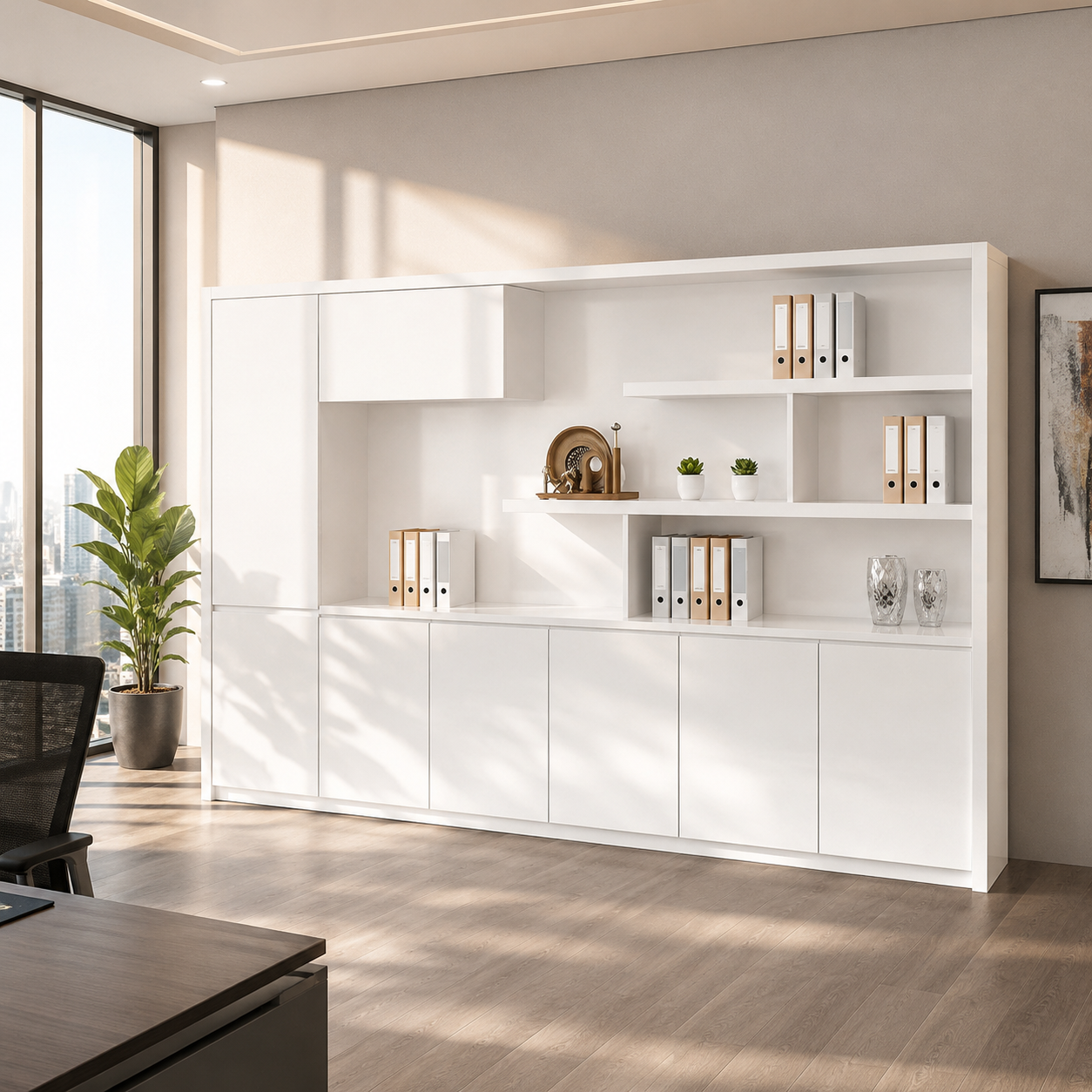 Modern Office  Cabinet Simple White Bookcases Wooden Furniture Corner Cube Bookshelf