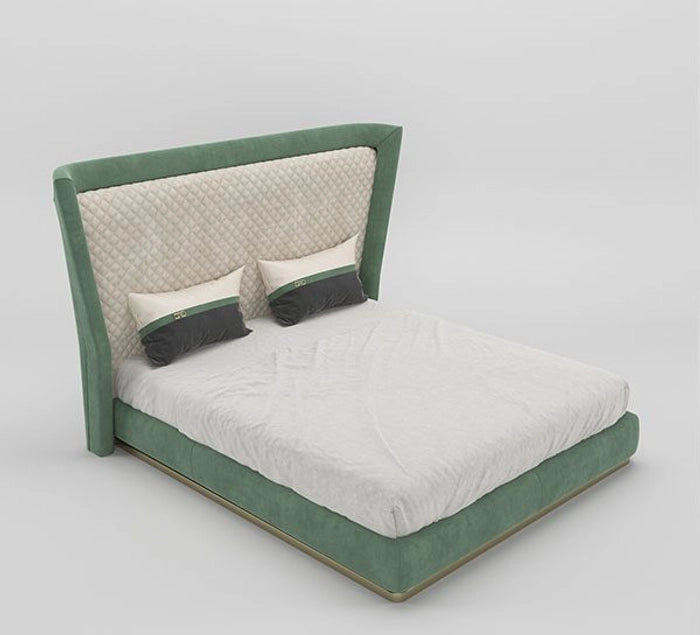Luxury Velvet King Size Upholstered Bed – Solid Teakwood & Plywood Frame, without Storage
